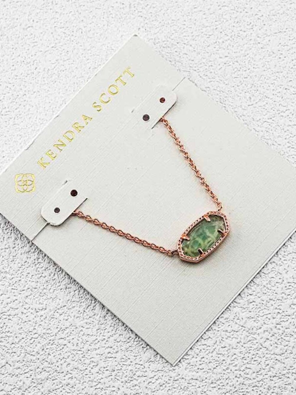 Kendra Scott Rose Gold Necklace with Green Stone Pendant